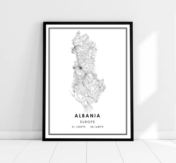 Albania Country Map Travel Poster, Map Print