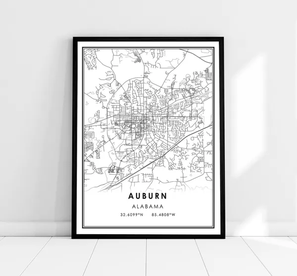 Auburn Map Art Print, Alabama City Poster