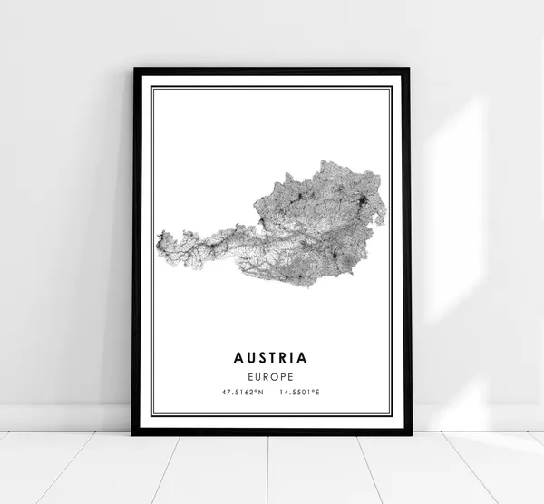Austria Country Map Art Print, Travel Poster