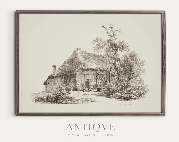 Vintage Cottage Sketch Farmhouse Poster Print