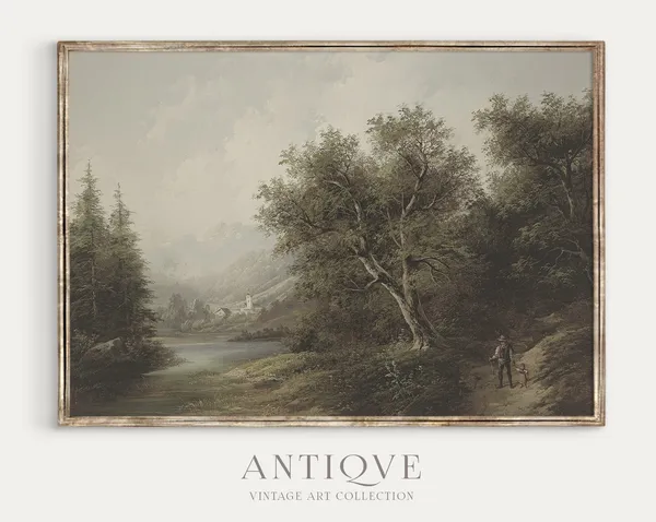 Vintage Forest Print, Woods Oil Painting