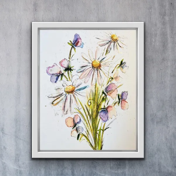 Pastel Daisy and Sweet Pea Watercolor Art Print
