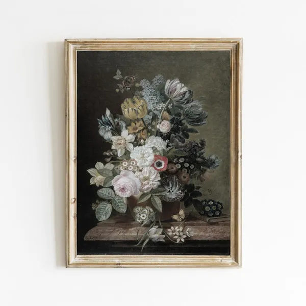 Vintage Flower Still Life, Antique Botanical Art Print
