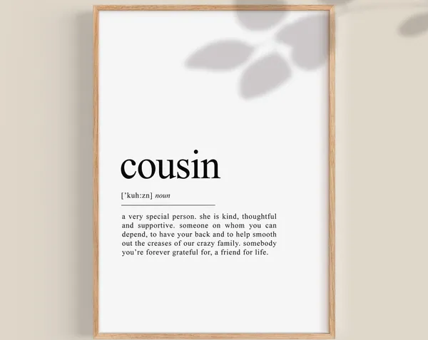 Cousin Definition Print, Personalised Gift Wall Art