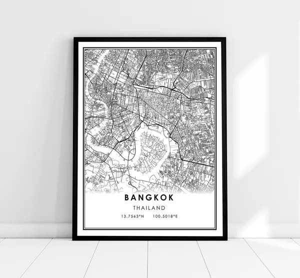 Bangkok Map Print Poster, Thailand City Travel