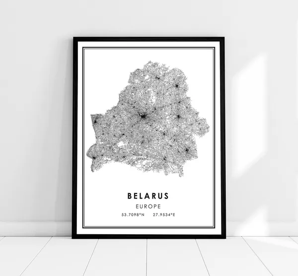 Belarus Map Travel Poster, Country Wall Art
