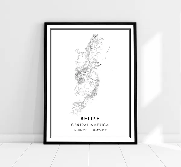 Belize Map Poster Print, Travel Map Wall Art