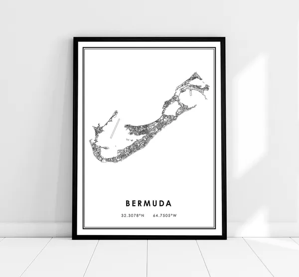 Bermuda Map Poster Print, Travel Wall Art