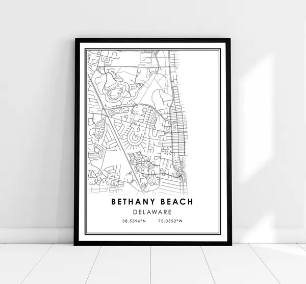 Bethany Beach Map Print, Delaware Travel Poster