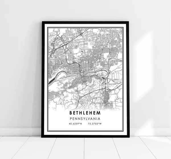 Bethlehem Map Print Poster, Pennsylvania City