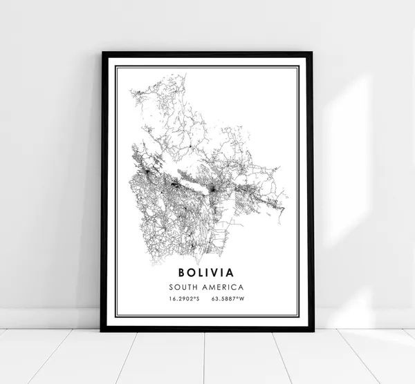 Bolivia Map Print, South America Travel Poster