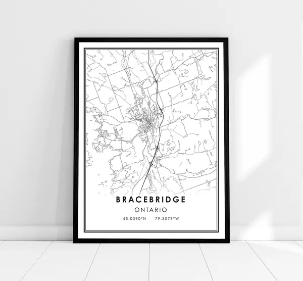 Bracebridge Map Print, Ontario City Travel Poster