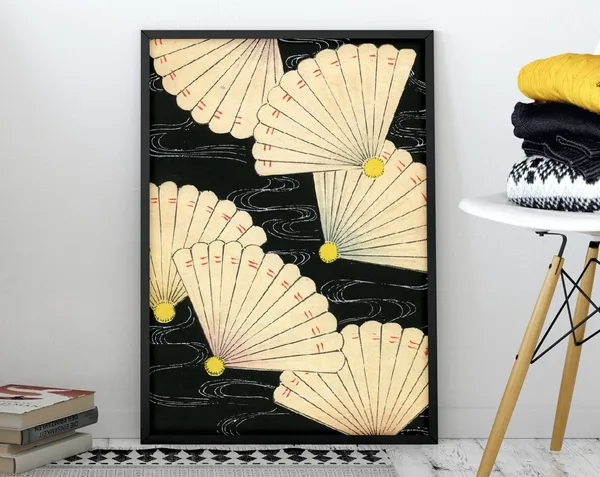White Fans Vintage Japanese Art Deco Poster Print