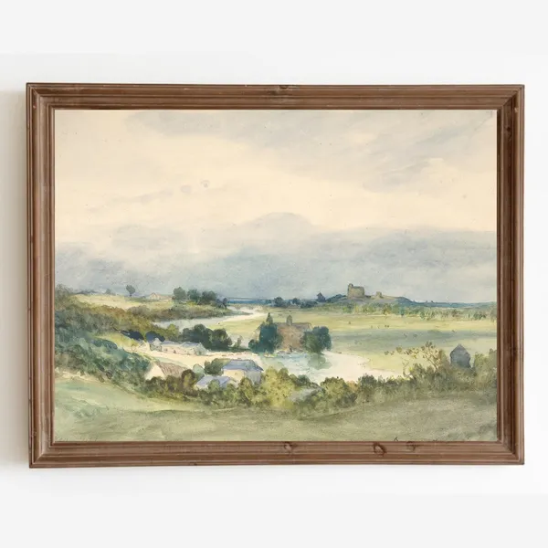 Country Landscape Vintage Watercolor Art Print
