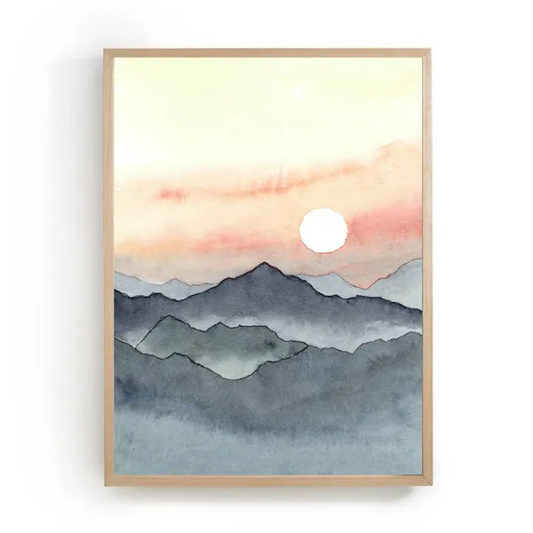 Great Smoky Sunrise Mountains Boho Watercolor Art Print