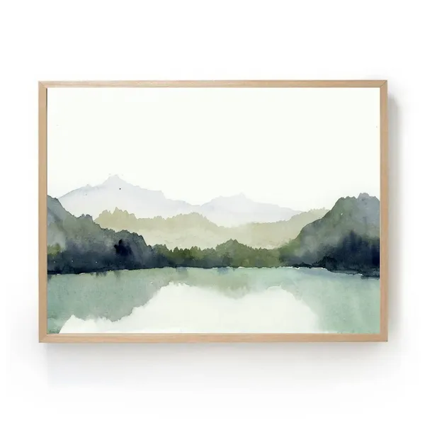 Mountain Lake Norway Minimalist Watercolor Landscape Art Print