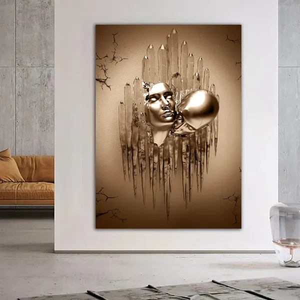 Kissing Love Couples, Bronze Glitter Wall Art Print