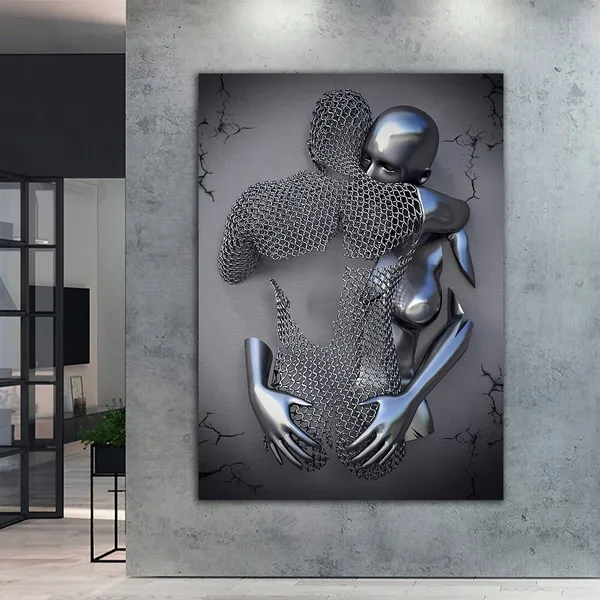 Hug Love Couples, Silver Glitter 3D Effect Art Print