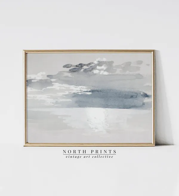 Vintage Blue Tonal Coastal Painting Art Print