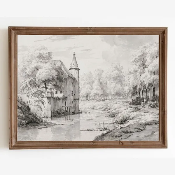 Castle Drawing Vintage Architecture Sketch Art Print