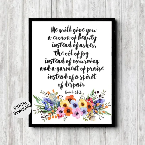 Isaiah 61:3 Watercolor Scripture Nursery Art Print
