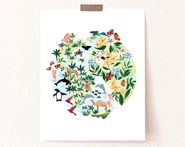 Earth Art Print, Botanical Nursery Wall Decor