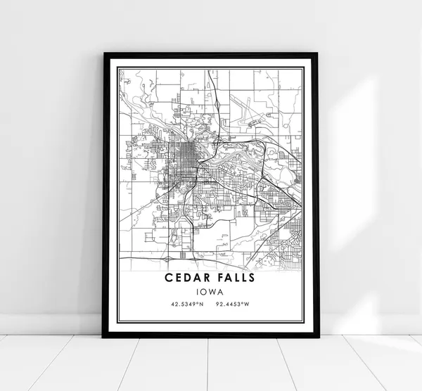 Cedar Falls Map Print, Iowa City Travel Poster