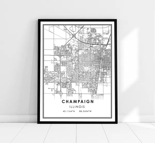 Champaign Map Print, Illinois City Travel Poster