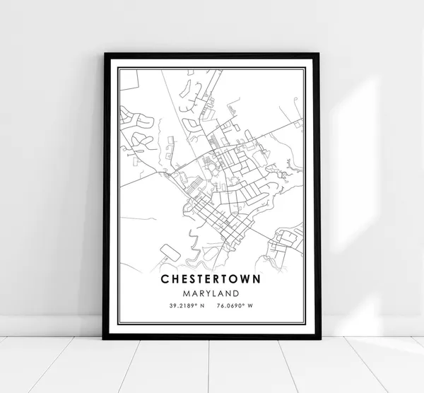 Chestertown Map Print, Maryland City Travel Poster