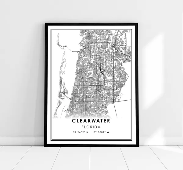 Clearwater Map Print Poster, Florida City Travel