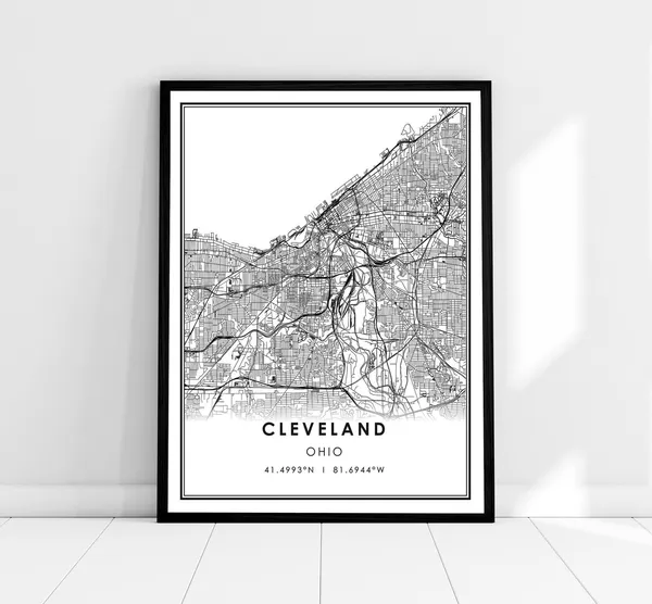 Cleveland Map Print Poster, Ohio City Travel Poster