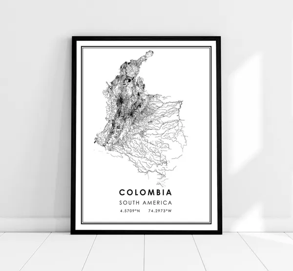 Colombia Country Map Art Print, Travel Poster