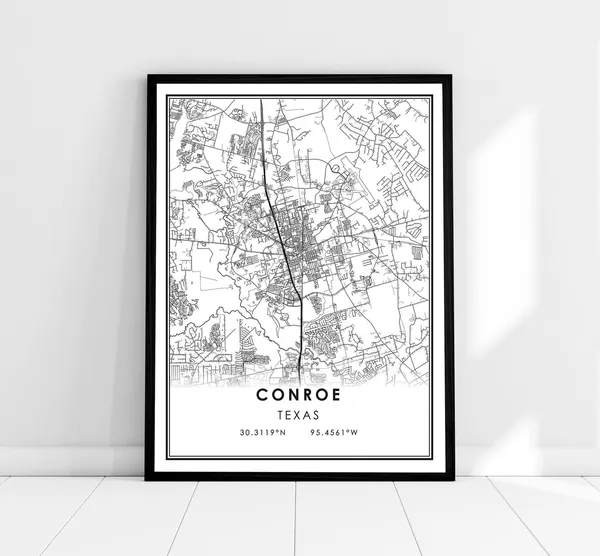 Conroe Map Print, Texas City Travel Poster