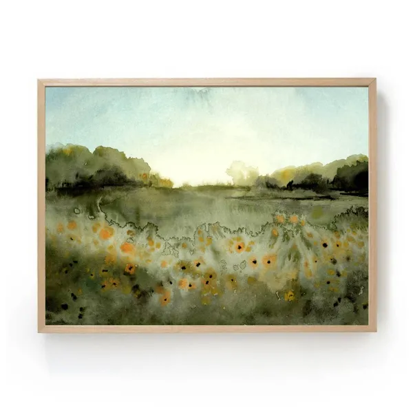 Sunrise Meadow Watercolor Landscape Art Print