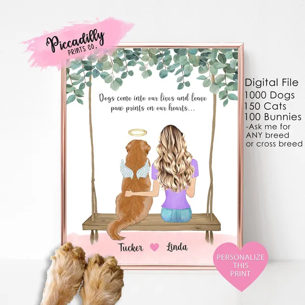 Custom Dog Memorial Portrait Print for Mum