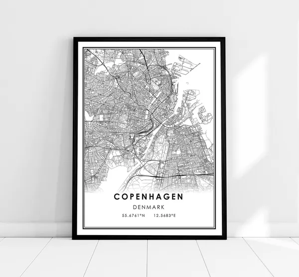 Copenhagen Map Print, Denmark City Travel Poster