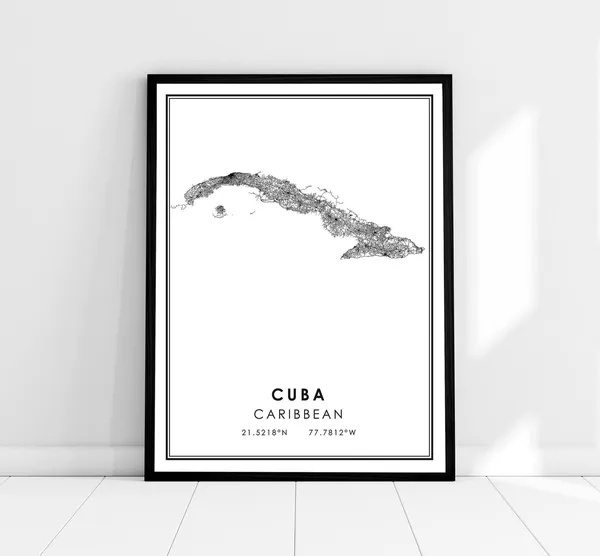 Caribbean City Map Art Print, Travel Poster