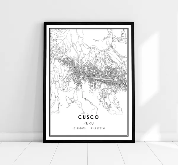 Cusco Map Poster Print, Peru City Travel Map