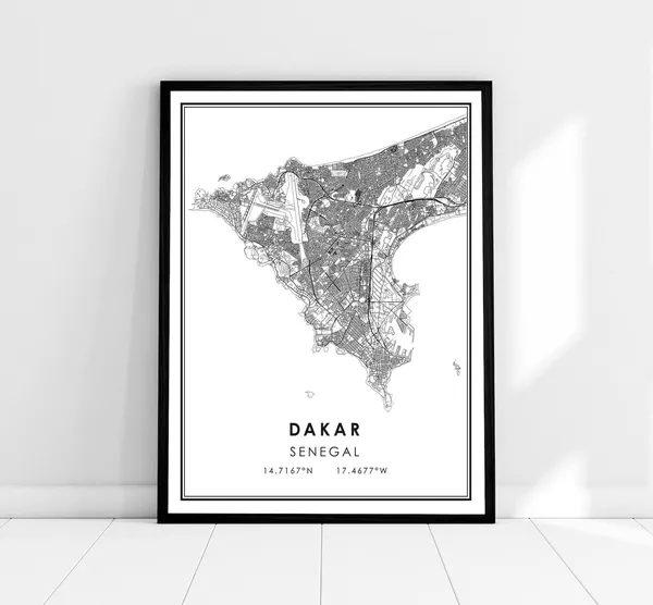 Dakar Map Art Print, Senegal City Travel Poster