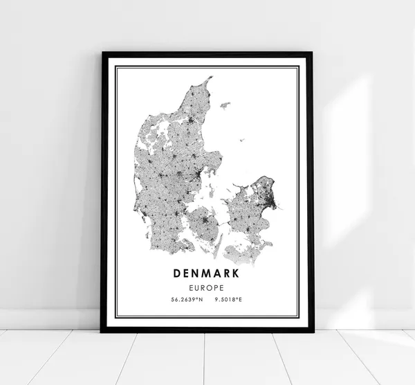 Denmark Country Map Poster, Travel Wall Art