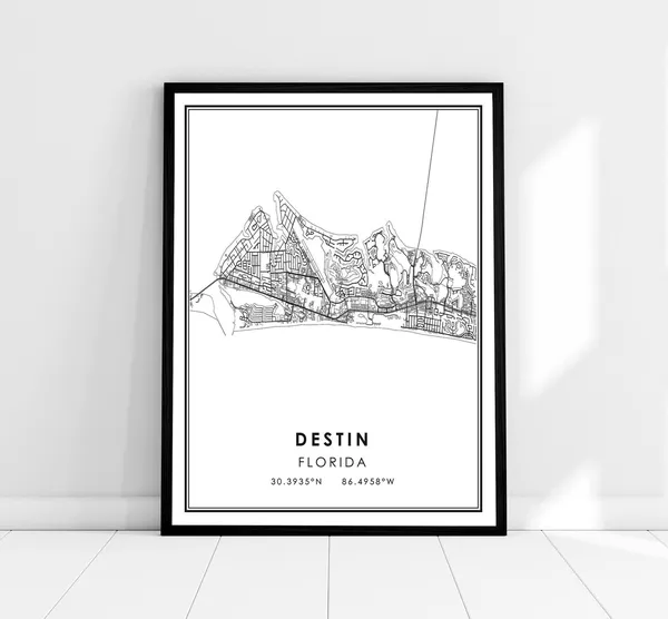 Destin Map Print, Florida Travel Poster