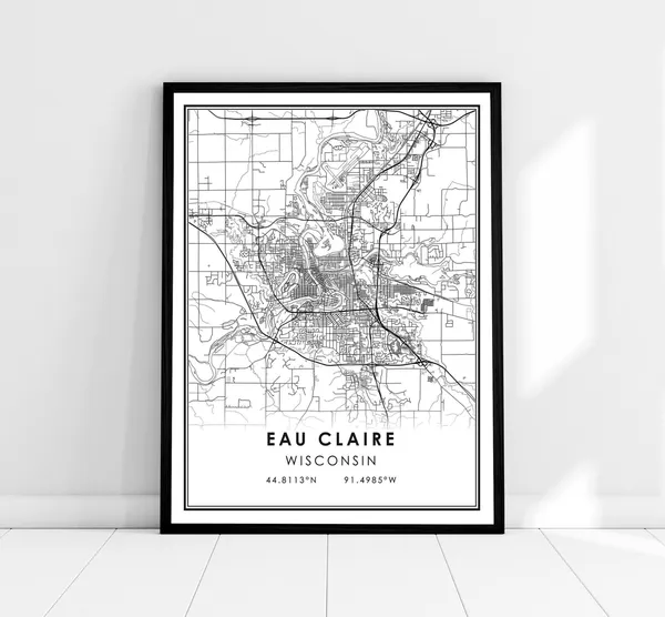 Eau Claire Map Print, Wisconsin City Travel Poster