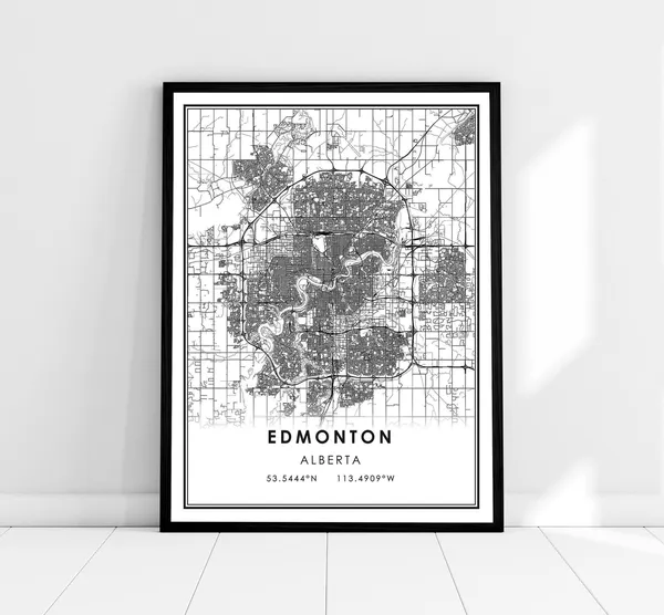 Edmonton Map Travel Poster, Alberta City Map Print