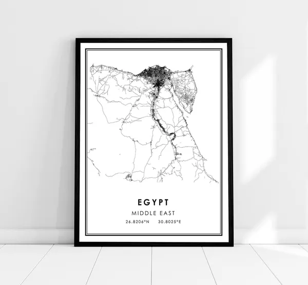Egypt Country Map Travel Poster, Map Wall Art Print