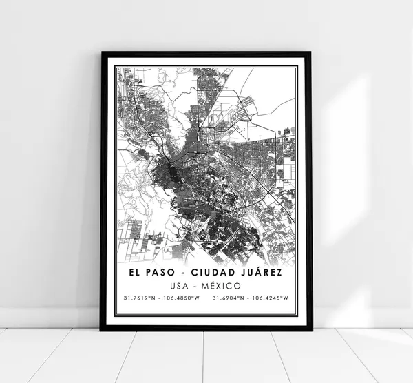 El Paso Ciudad Juarez Map Travel Poster
