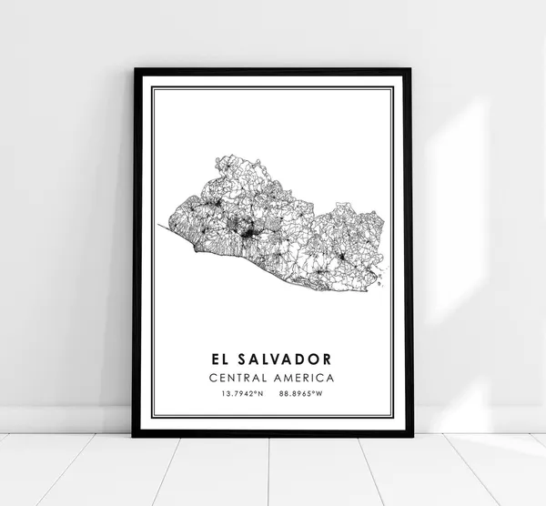 El Salvador Map Poster, Travel Wall Art Print