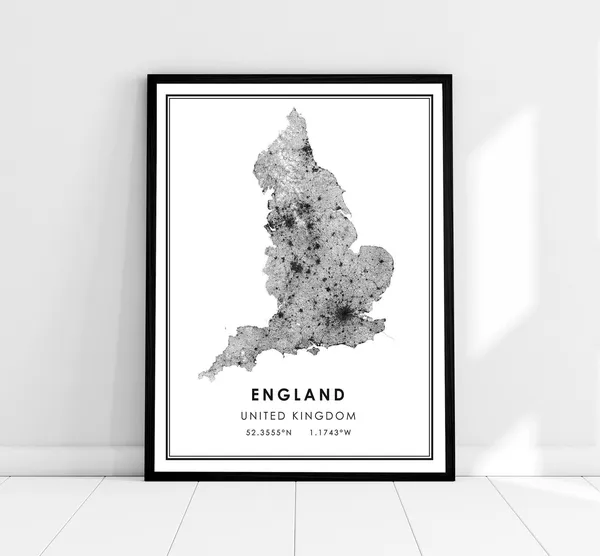 England Country Map Art Print, United Kingdom