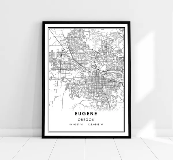 Eugene Map Print Poster, Oregon City Travel