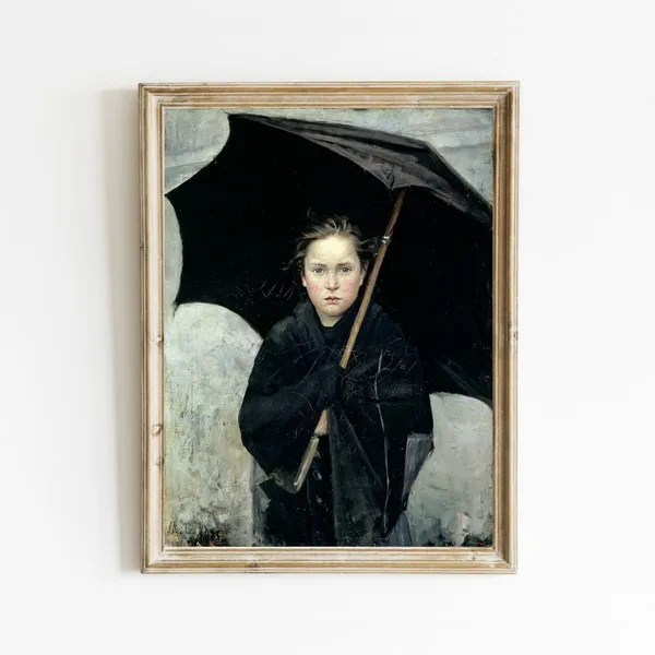 Girl With Umbrella Vintage Portrait Art Print