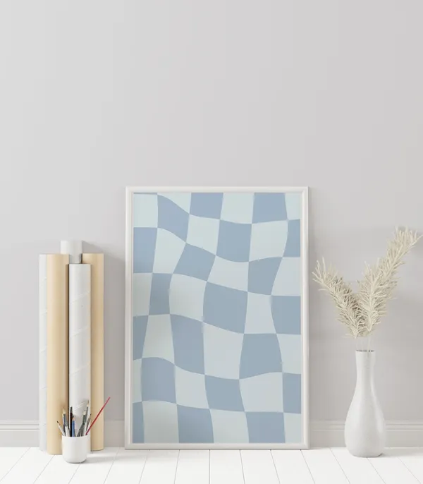 Funky Wavy Checkered Squares, Trendy Poster